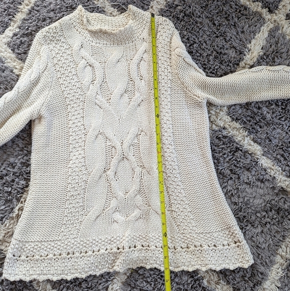 Orvis Chunky Cable Neck Cream Cowl Neck Sweater Size Large - Picture 5 of 8
